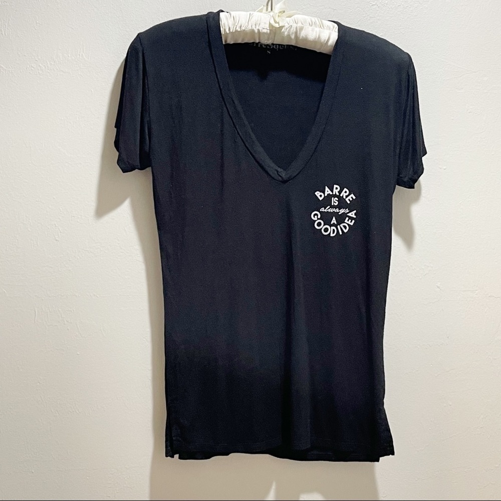 BARRESOCKS Women’s Black V-Neck Graphic Tee BARRE IS ALWAYS A GOOD IDEA